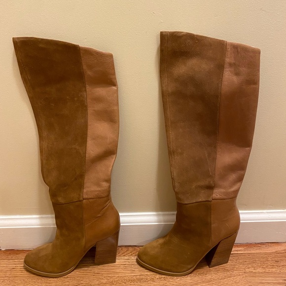 Aldo Knee High Heeled Boots - Chestnut, Suede Front, Leather Back Size 7 - Picture 3 of 4